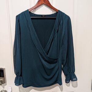Elegant Teal Drape Blouse